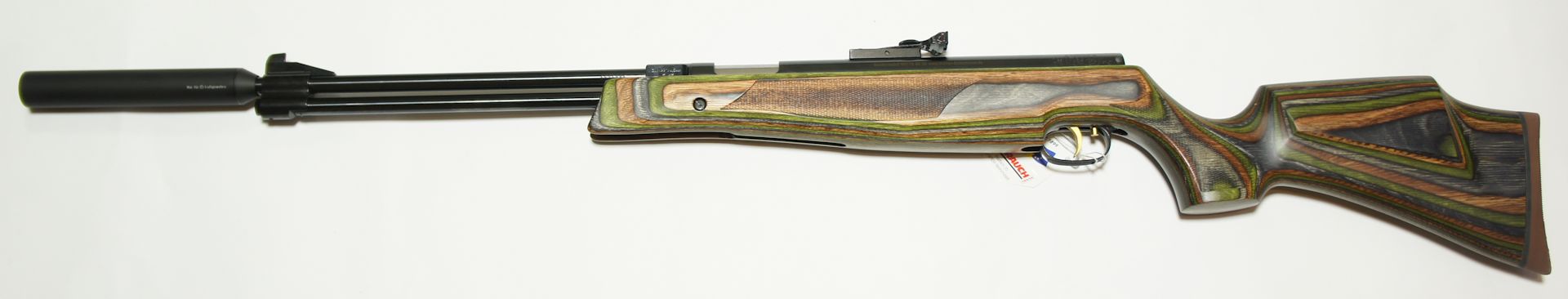 Luftgewehr HW 77 K sd Kaliber 4,5mm mit Laufgewinde und Schalldmpfer im grnen Schichtholzschaft